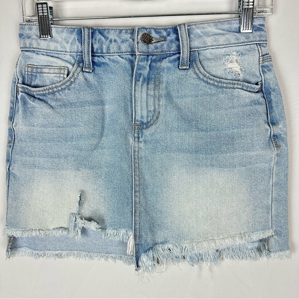 CELLO light wash distressed mini jean skirt- size XS